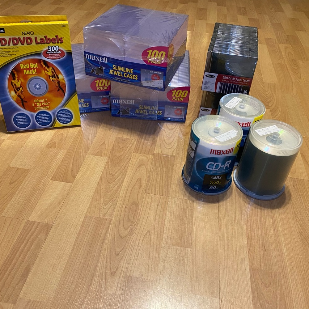 ALL 300 Maxell CDs, CD/DVD Labels, and 350 Jewel Cases Set for $50